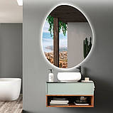 Дзеркало DUSEL 60х80см овальне LED DE-M1020 сенсорне включення підігрів годинник температура, фото 2