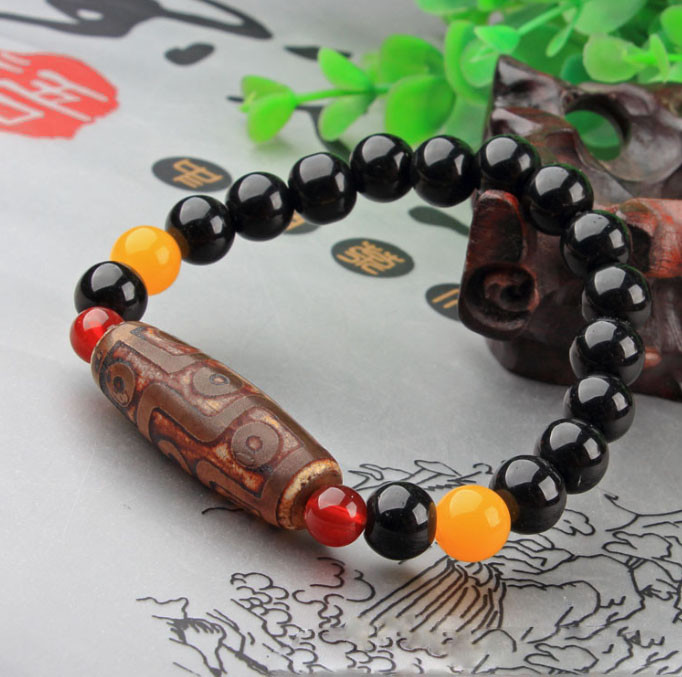 Браслет Антикварна ДЗІ 9 очей із чорним агатом