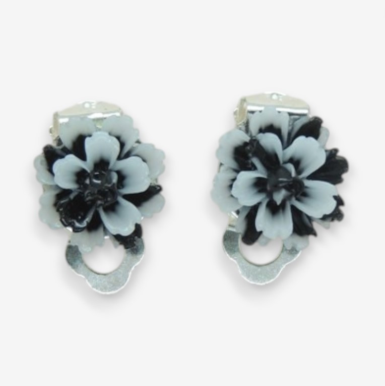 Кліпси-сережки дитячі Liresmina Jewelry у вигляді квітки "Еклерчик" чорнобілі, 1.2 см