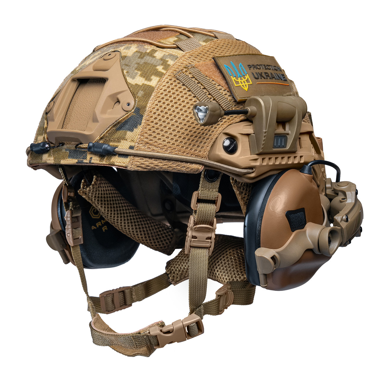 Шолом тактичний Fast TEAM WENDY Helmet NIJ IIIA + Навушники Earmor M31 MOD3 з чебурашкою + ліхтарик + кавер