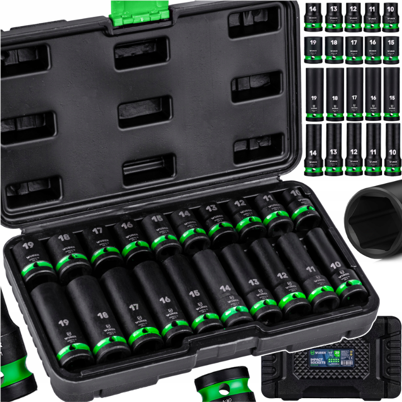 Набір ударних торцевих головок 1/2» 10-19мм Wuber (Польща), фото 1