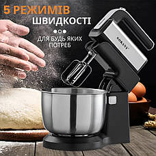 Стаціонарний міксер Sokany CX-6652 кухонний міксер з насадками для тесту 5 швидкостей 500Вт Чорний, фото 4