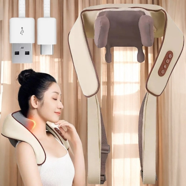 Масажер ударний для шиї та плечей із ІЧ-підігрівом A-Plus Neck massager NEW Бежевий
