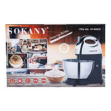 Стаціонарний міксер тістоміс Sokany KF-906CS з металевою чашею 4л 500Вт Чорний з сірим, фото 5