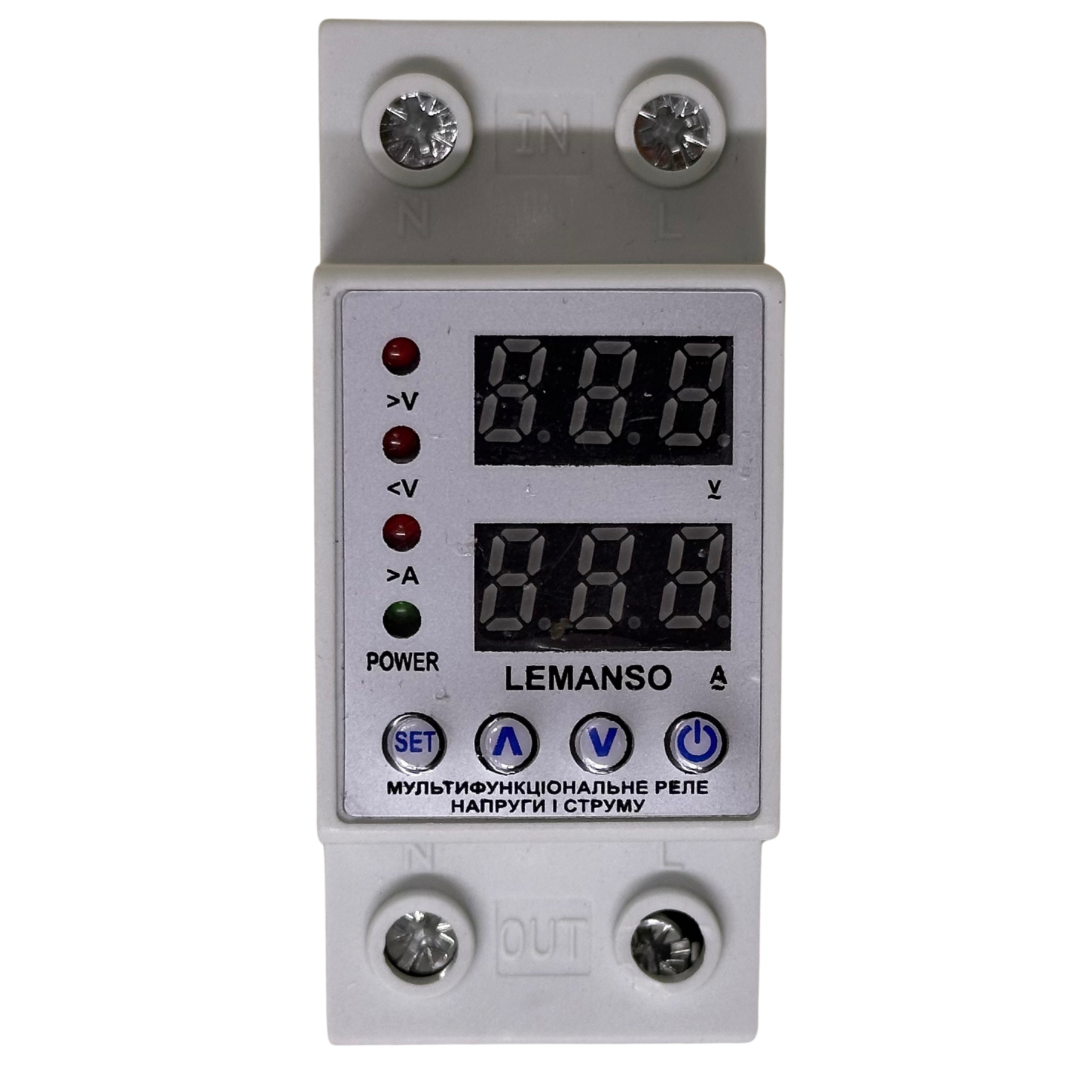 Мультифункціональне реле напруги та струму Lemanso LM31525-40A "Щит"