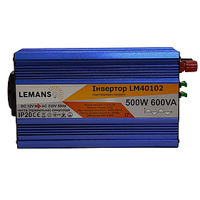 Інвертор синій корпус Lemanso з 12VDC до 230 V AC 500 W 600 VA чистий (правильна) синусоїда LM40102