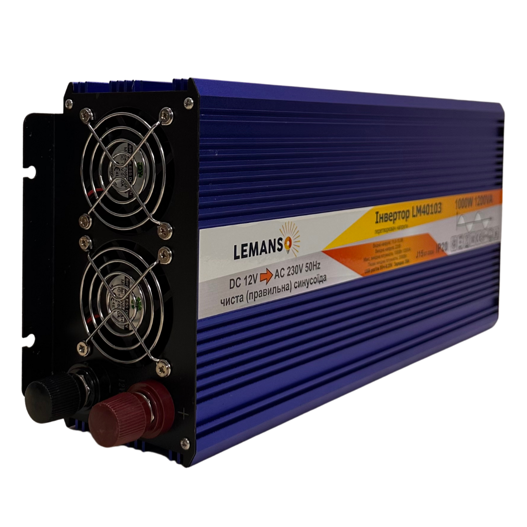 Інвертор + заряджання 20 А синій корпус Lemanso з 12VDC до 230 V AC 1000 W 1200 VA 20A чистий (правильна) синусоїда