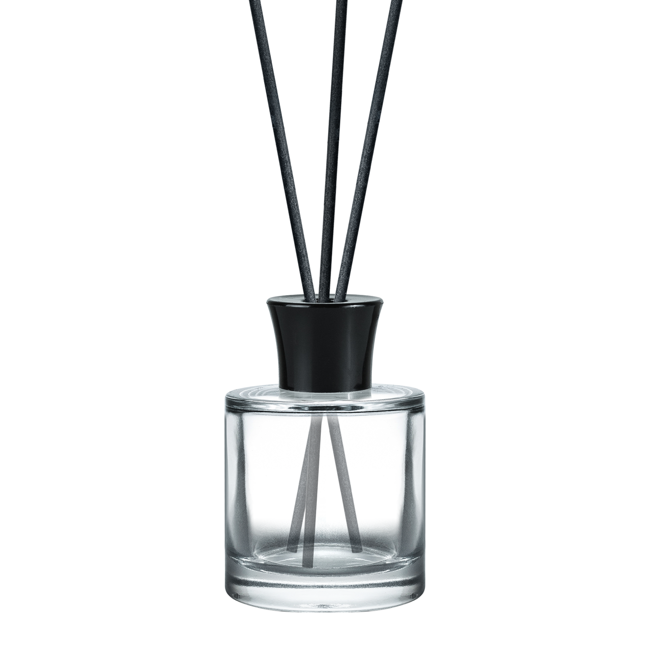 Прозорий скляний флакон для аромадифузору 50 мл "Pasha" type 4 з чорною кришкою (флакон+кришка+пробка), фото 1