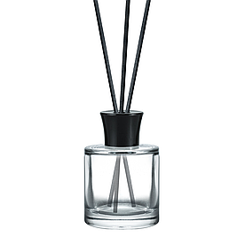 Прозорий скляний флакон для аромадифузору 50 мл "Pasha" type 4 з чорною кришкою (флакон+кришка+пробка)