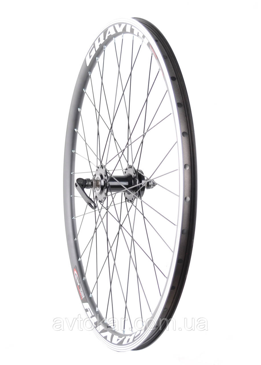 Колесо переднє 26" алюмінієвий подвійний обід 14Gх36, втулка Shunfeng SF-A210FB, ексцентрик, промпідшипник, Disk, фото 1