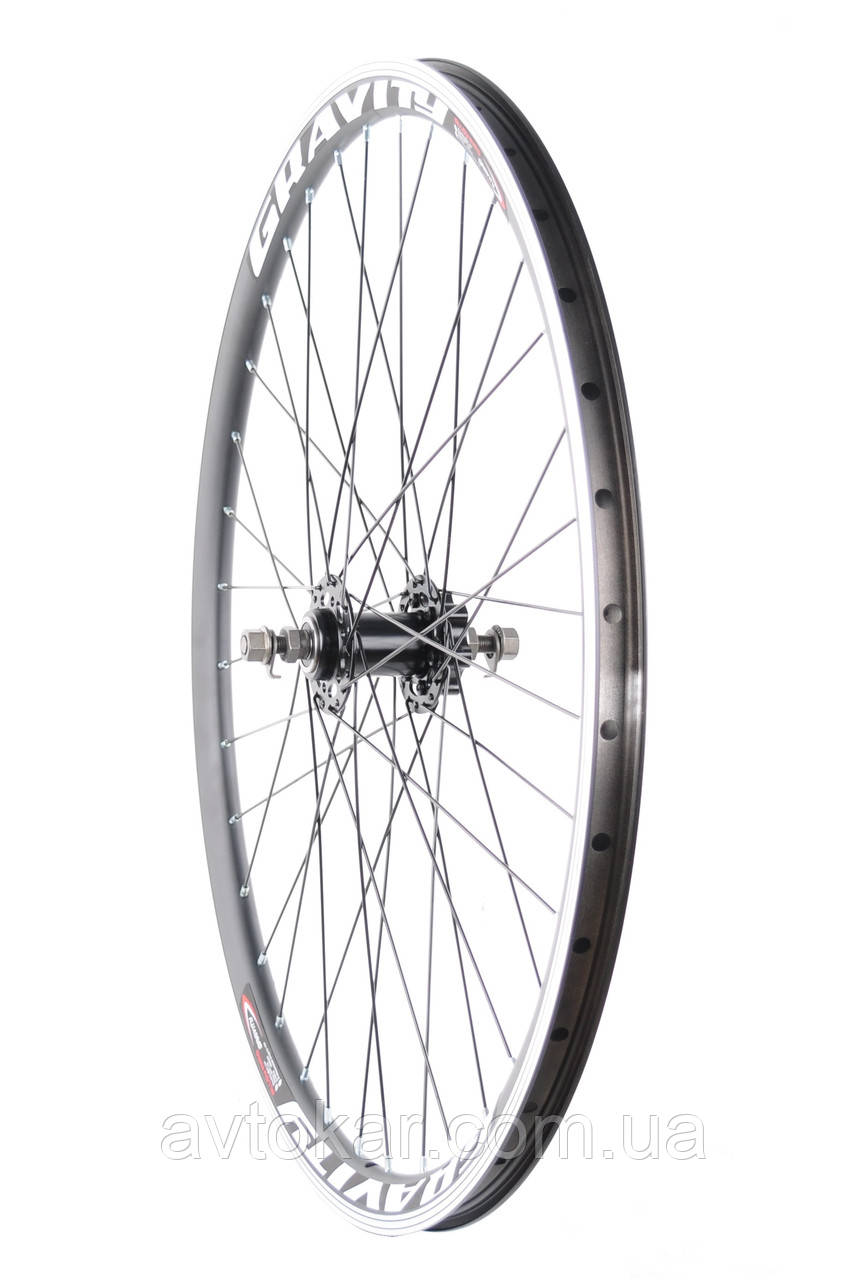 Колесо переднє 26" алюмінієвий подвійний обід 14Gх36, втулка Shunfeng SF-HB25FB, промпідшипник, Disk ORG, фото 1