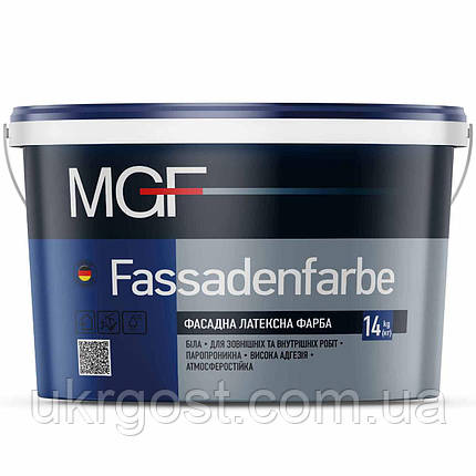 Фарба фасадна водоемульсійна латексна MGF Fassadenfarbe M90 мат білий 3,5 кг, фото 1