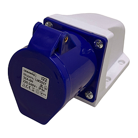 Гніздо стаціонарне Lemanso LM2027 (ГС) 32А/3п з заземленням та захистом IP44 синє