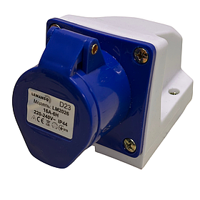 Гніздо стаціонарне Lemanso LM2026 (ГС) 16А/3п з заземленням та захистом IP44 синє