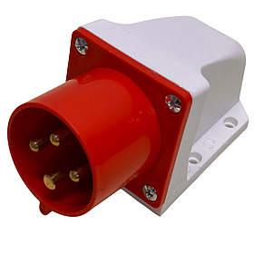 Вилка стаціонарна Lemanso LM2033 (ВС) 32А/4п з заземленням та захистом IP44 червона