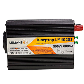 Інвертор чорний корпус Lemanso з 12VDC до 230 V AC 500 W 600 VA модифікована синусоїда LM40201