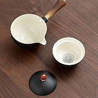 Набір для китайської чайної церемонії Black Sand дорожній керамічний 6 предметів, фото 4