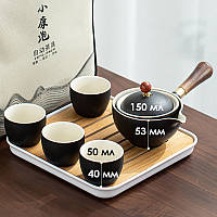 Набір для китайської чайної церемонії Black Sand дорожній керамічний 6 предметів, фото 7