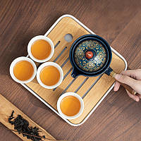 Керамічний чайний набір Blue дорожній набір із предметів для чайної церемонії у чохлі, фото 5