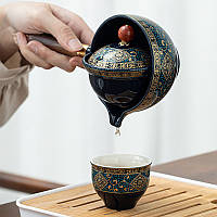 Керамічний чайний набір Blue дорожній набір із предметів для чайної церемонії у чохлі, фото 8