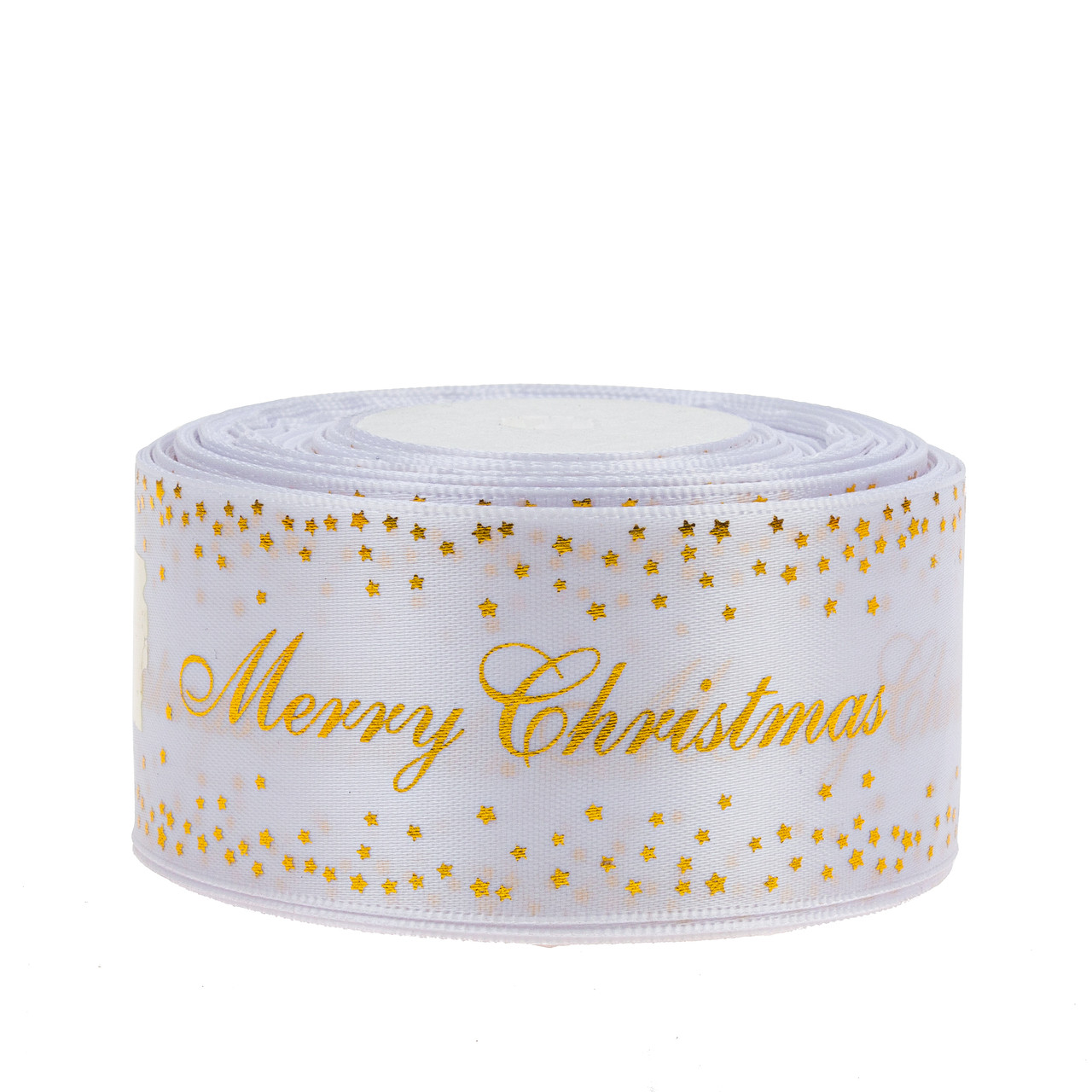 Стрічка атласна "Мerry Cristmas" 4,0 см (1 м), біла