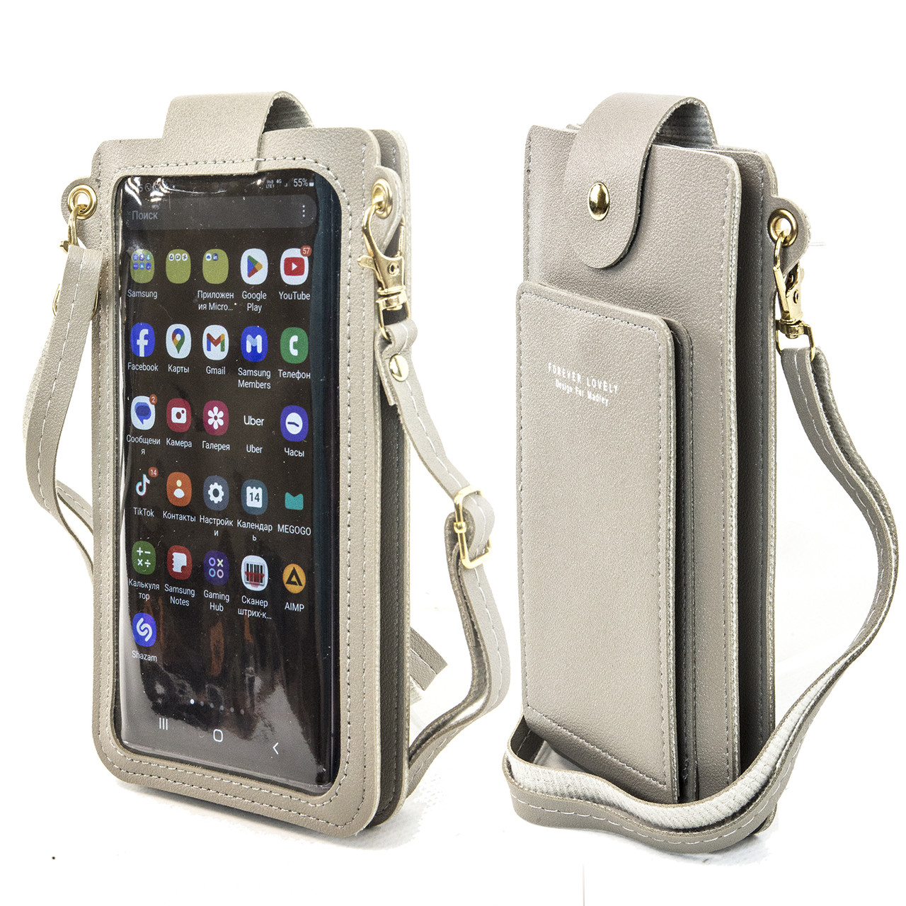 Жіноча сумка для 2-х телефонів, документів і грошей SJ1210#A світло-сіра, фото 1
