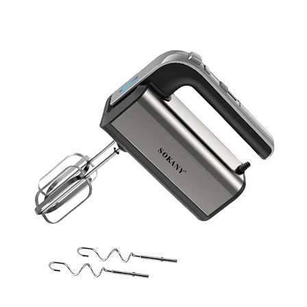 Ручний міксер SOKANY CX-6651 Кухонний міксер з насадками для тесту 5 швидкостей 800Вт Сірий, фото 1