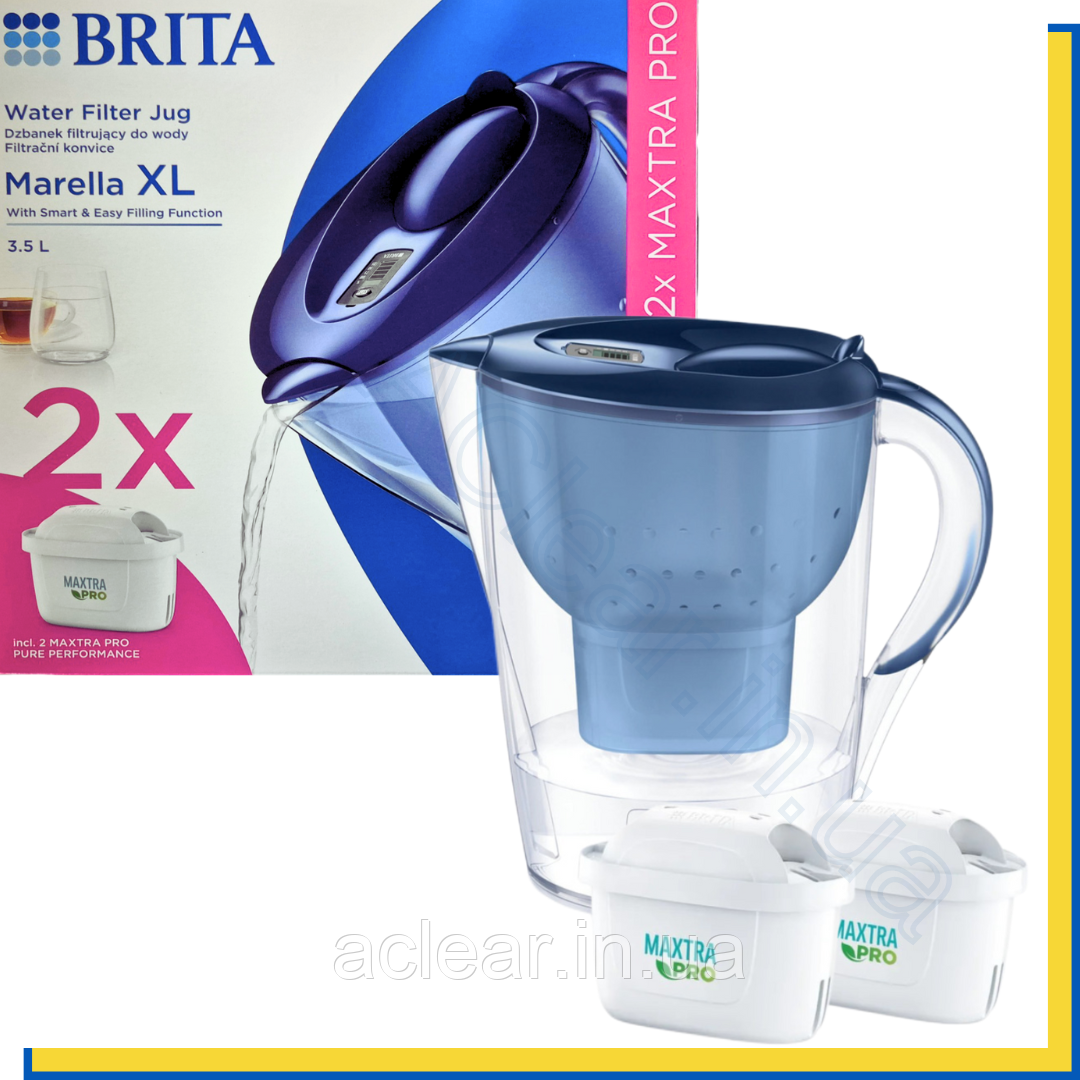 Фільтр-глечик Brita Marella XL 3,5 літра синій (глечик + 2 оновленних картриджа Maxta PRO Pure Perfomance)