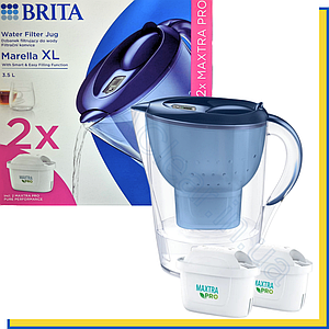 Фільтр-глечик Brita Marella XL 3,5 літра синій (глечик + 2 оновленних картриджа Maxta PRO Pure Perfomance)