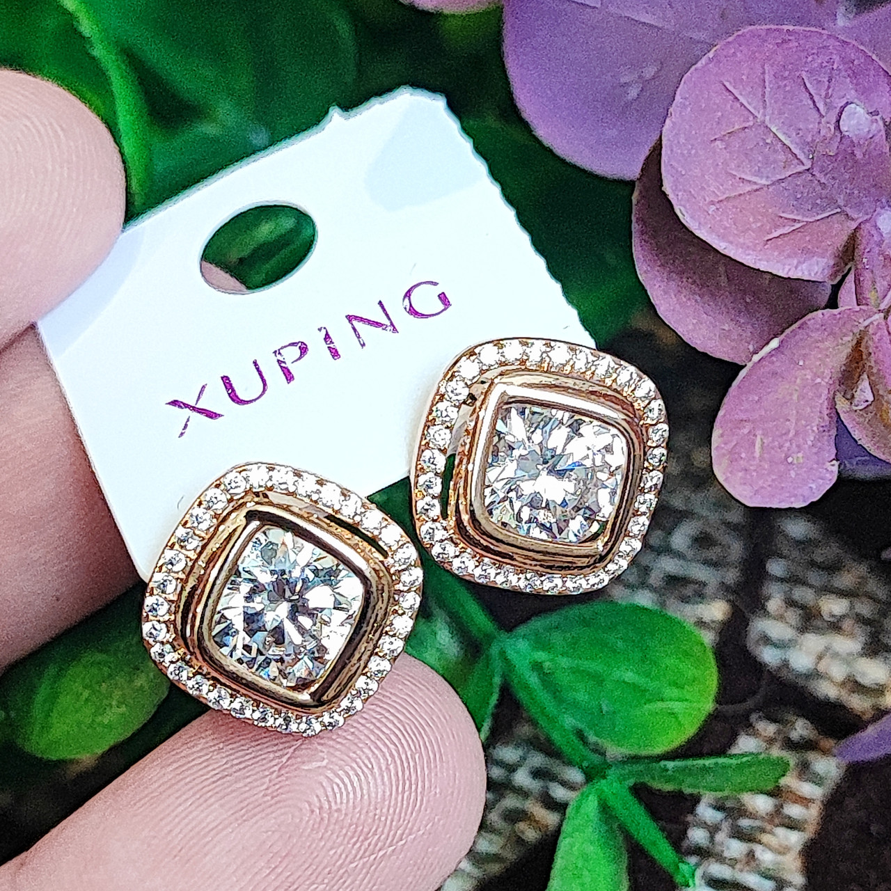Сережки Xuping довжина 1.5см ширина 1.5см медичне золото позолота 18К с1555