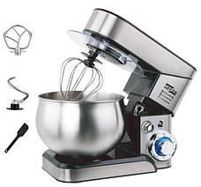Стаціонарний міксер тістоміс Zepline ZP-105 з металевою чашею планетарне обертання 6л 3500Вт Срібний, фото 2