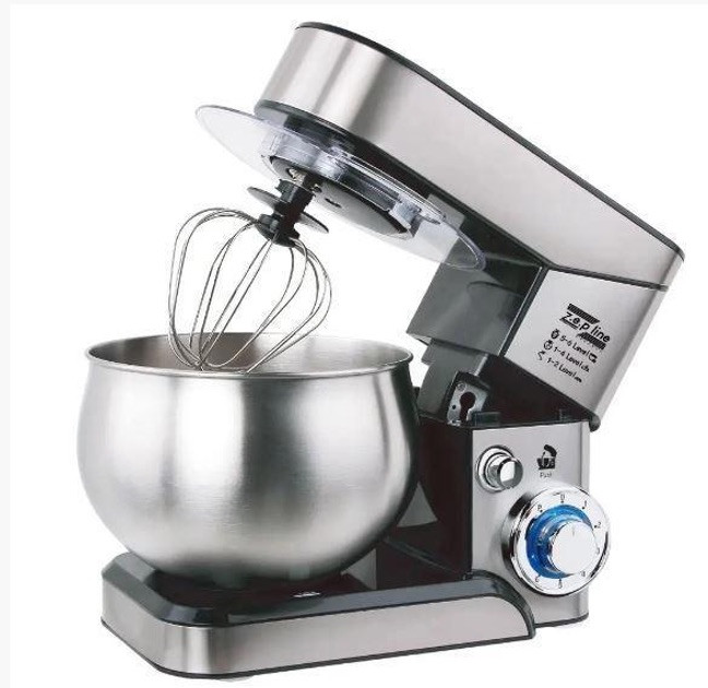 Стаціонарний міксер тістоміс Zepline ZP-105 з металевою чашею планетарне обертання 6л 3500Вт Срібний