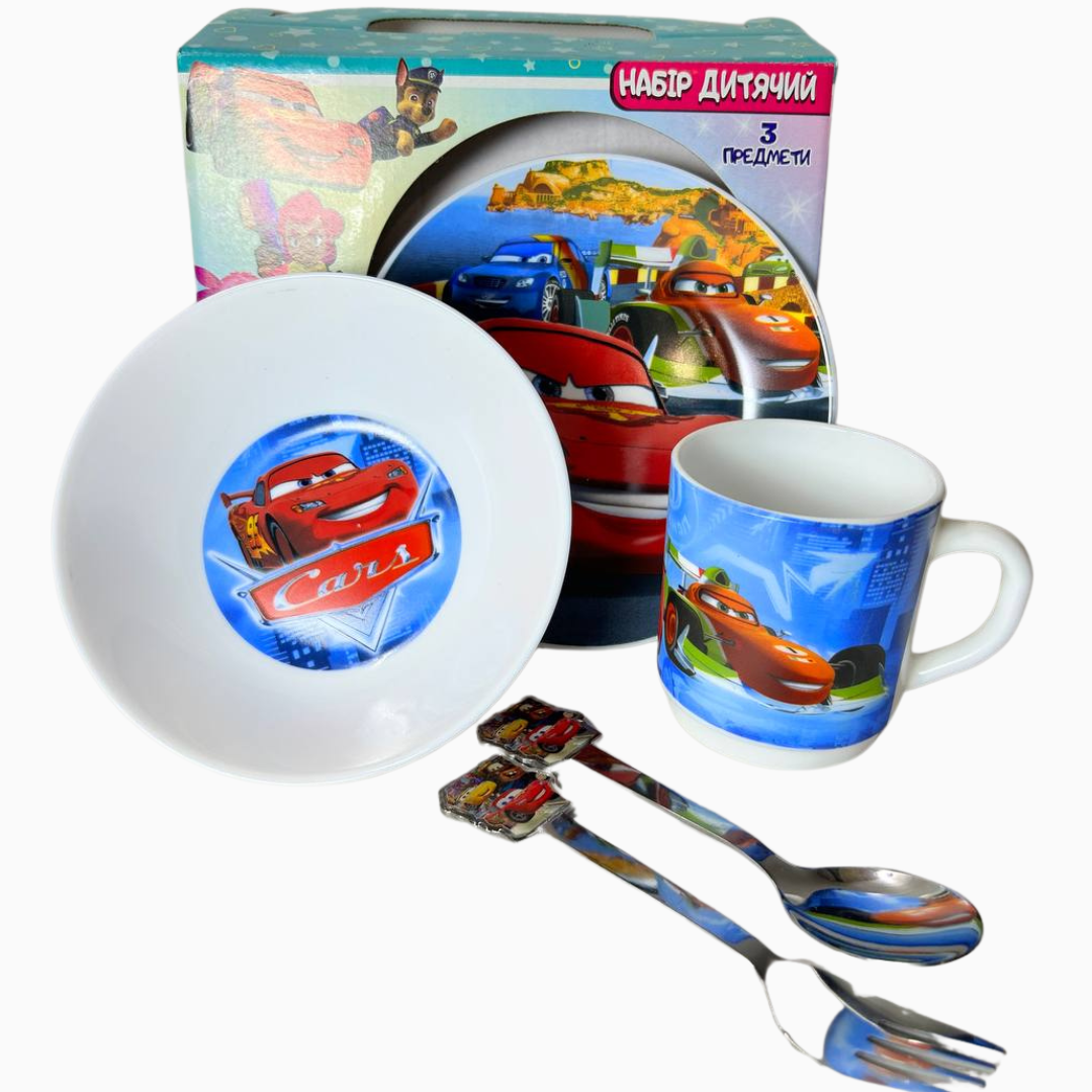 Набір дитячого посуду Тачки 5 предметів склокераміка від 2х років