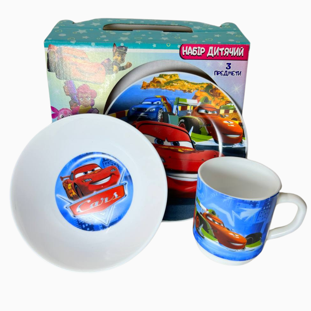 Набір дитячого посуду Тачки 3 предмети склокераміка від 2х років