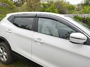 Дефлектори вікон з хром молдингом (вітровики) Nissan Qashqai 2014-2021 (Fly)