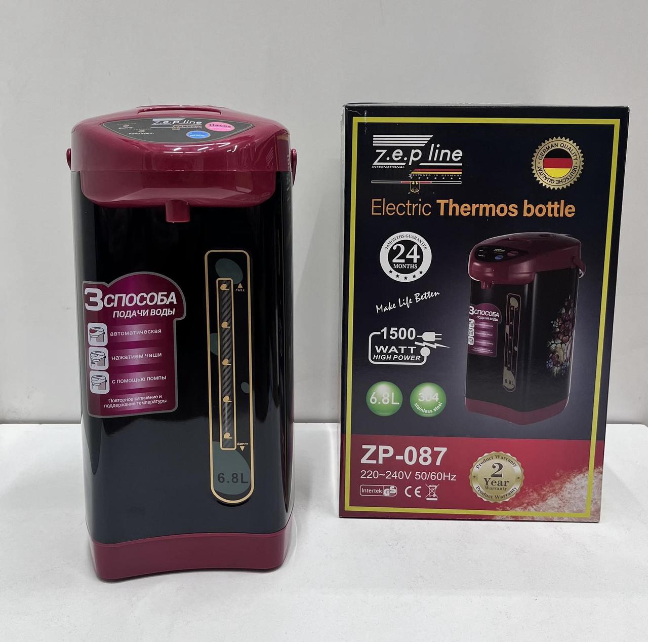 Термопот електричний Zepline 1500W об'ємом 6.8 літра Чорно-червоний