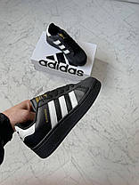 Жіночі кросівки Adidas Superstar Platform Black White Адідас Суперстар чорно білі на платформі шкіра, фото 5