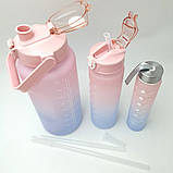 Спортивна пляшка для води 3в1 з розміткою та дозатором Набір дорожніх пляшок з трубочкою для напоїв, фото 6