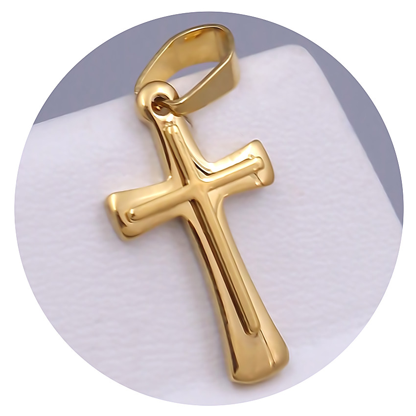 Хрестик. Сталь. Позолота з лимонним відтінком. Довжина: 3,5 см. Ширина 15 мм.