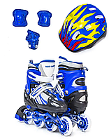 Комплект роликів "Power Champs" із захистом і шоломом Чорно-Синього кольору, розміри 29-33 / 38-41