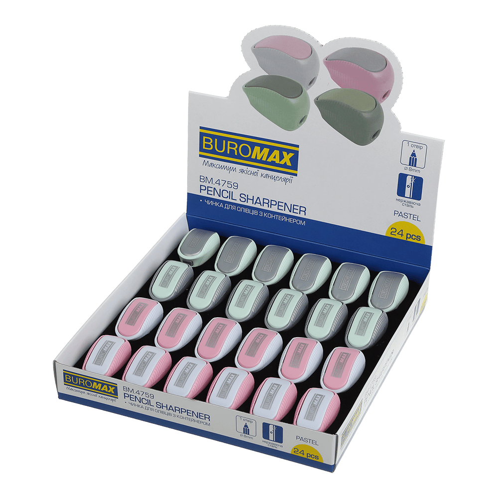 Чинка PASTEL з контейнером, 1 отв., пластик.