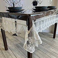 Скатертина силіконова з мереживом Рішельє, колір: Молоко. Розмір 130см х 210см прямокут (уцінка)