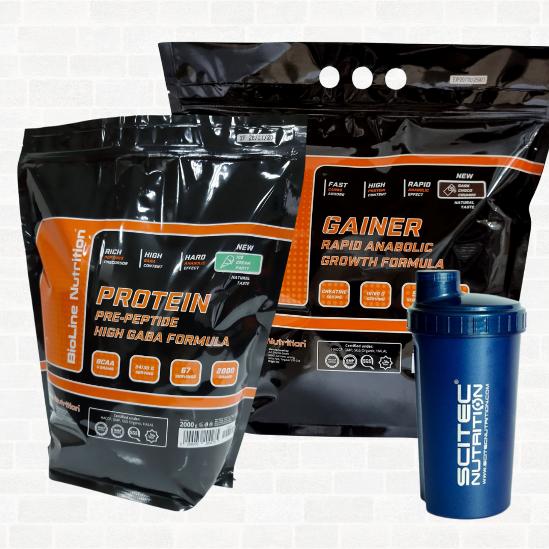 Готовий Мас-комплект на 1 Місяць: Whey Protein Протеин 2 кг 80% Німетчина + мас Гейнер 3 кг та шейкер в Подарунок, фото 1