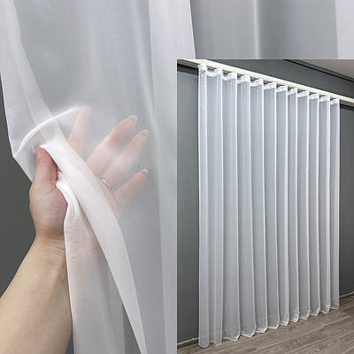 Уцінка! Готова (300х270см.) шифонова однотонна тюль Вуаль, колір білий 1547т 49-181