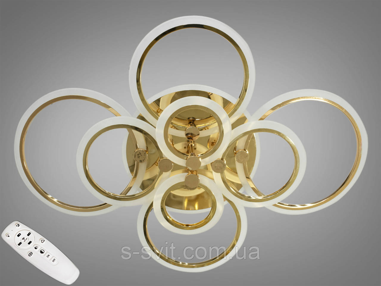 Стельова лед люстра з пультом і LED підсвічуванням, 175W, золотиста, фото 1