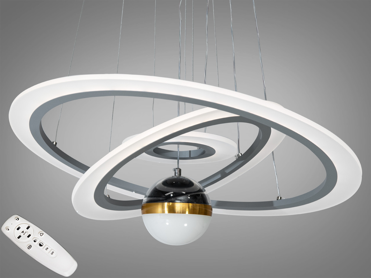 Підвісна світлодіодна люстра з додатковим підсвічуванням, 90 Вт чорна, фото 1