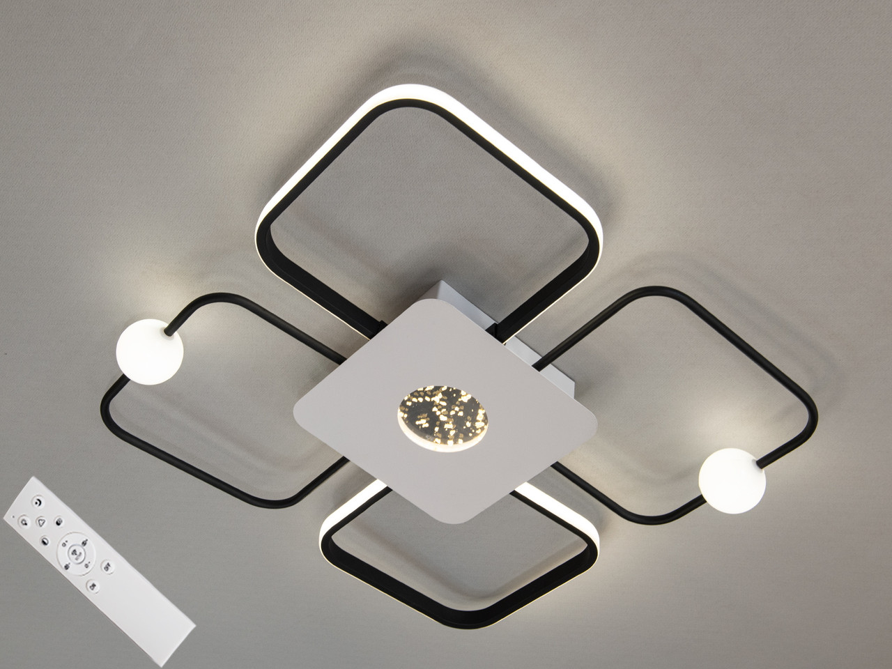 Світлодіодна люстра з пультом, 55 Вт, чорний+білий, фото 1