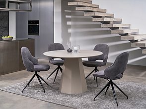 Стіл круглий поліуретановий МДФ TМ-200  Vetro, колір теплий пісок, фото 1