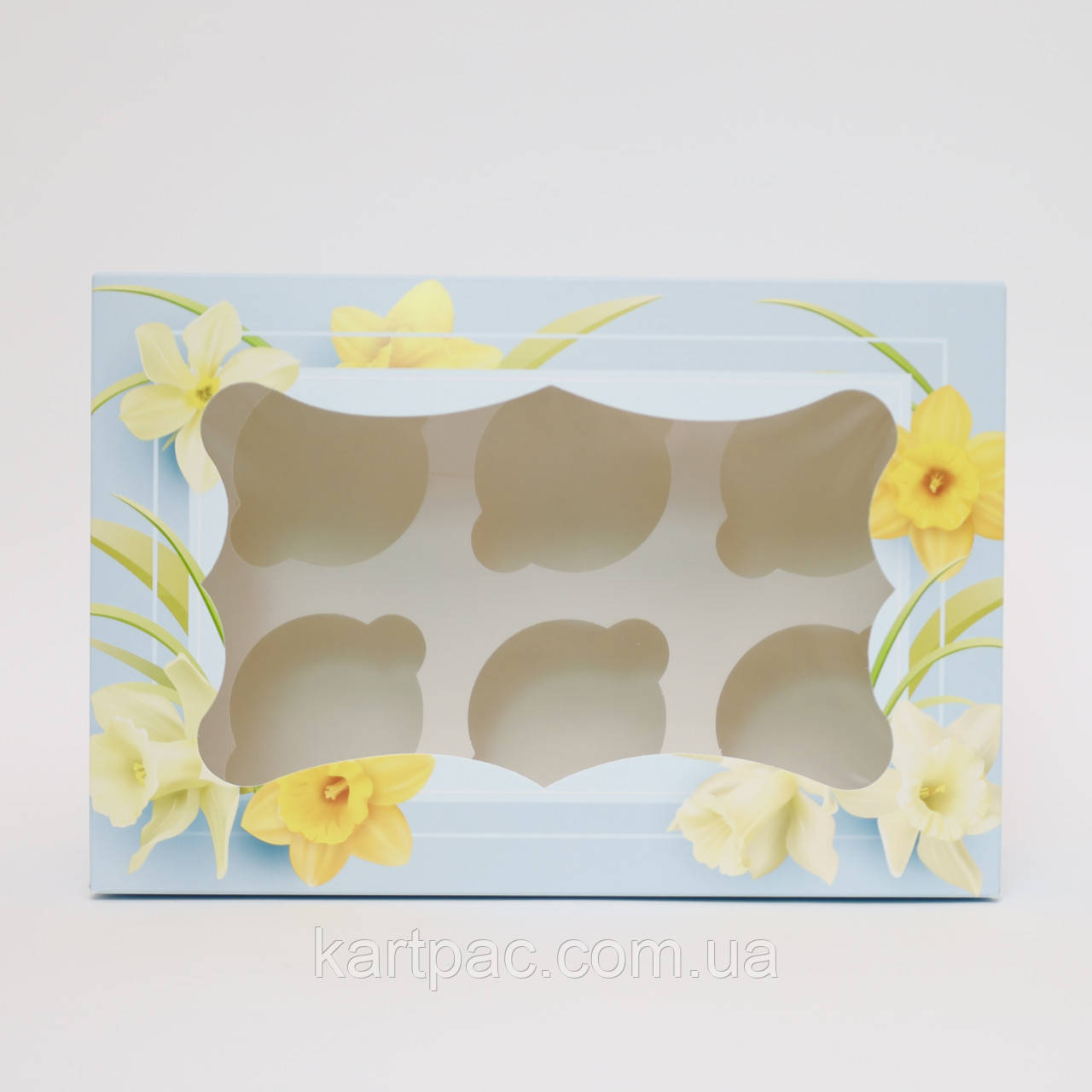 Коробочка з прозорою кришкою для 6-ти кексів 250*170*110 Весняна