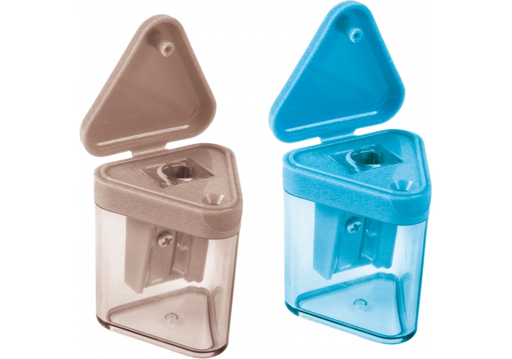 Чинка пластикова з контейнером трикутна, 1 лезо, асорті Economix, фото 1